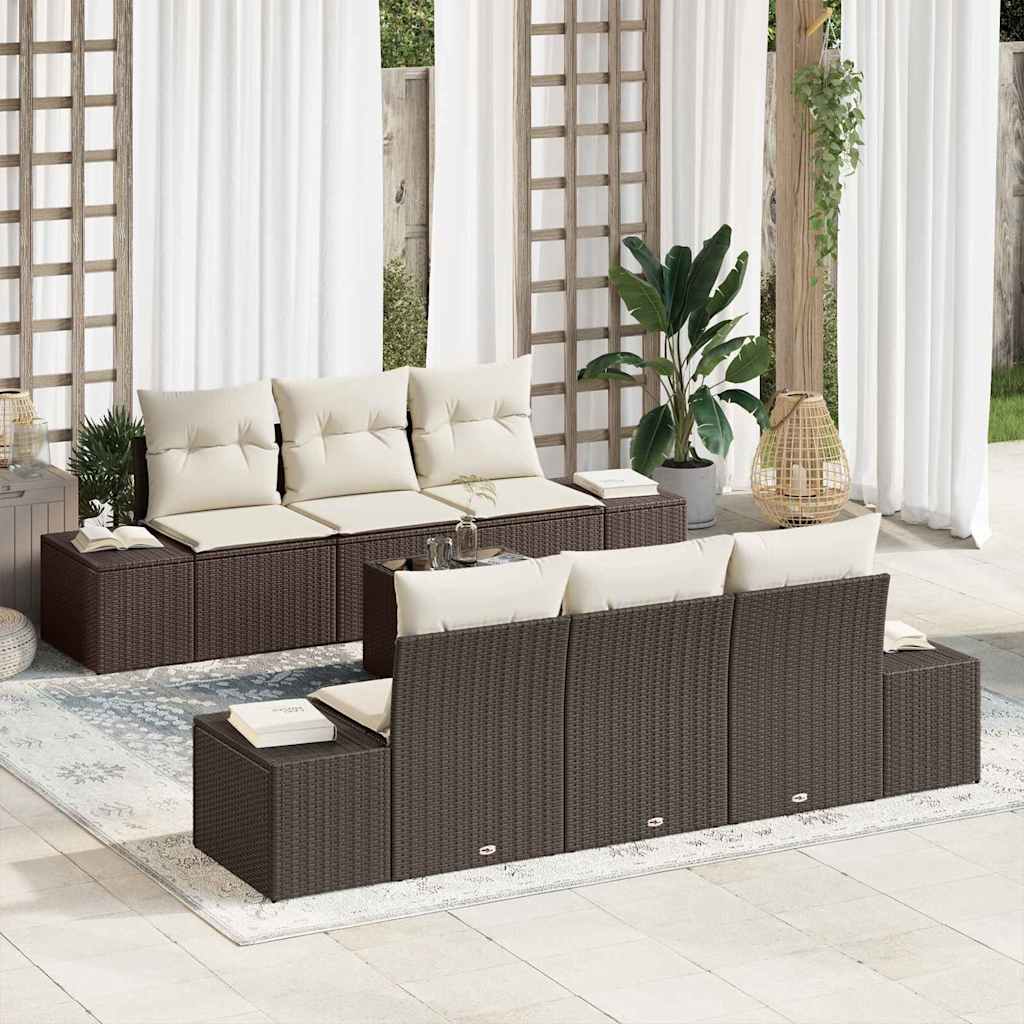 Conjunto de Sofá de Jardim 7 pcs Marrom e Creme 55 x 55 x 37 cm