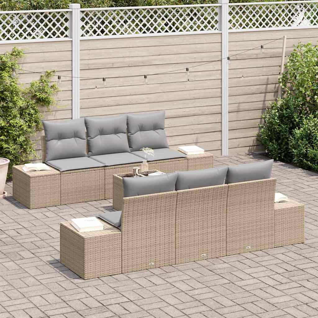 Conjunto de Sofá de Jardim 7 pcs Bege e Cinza 55 x 55 x 37 cm