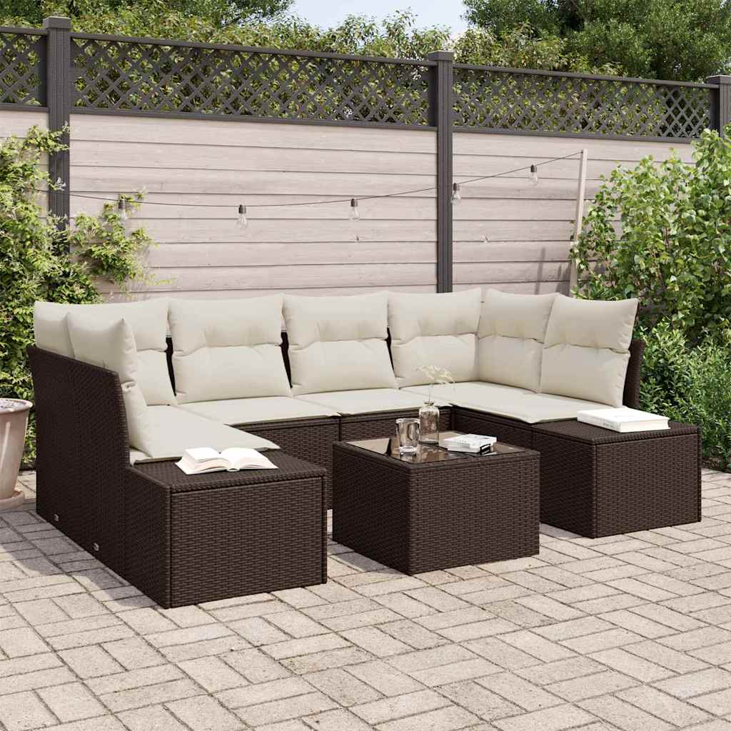 Conjunto de Sofá de Jardim 7 pcs Marrom e Creme 55 x 55 x 37 cm