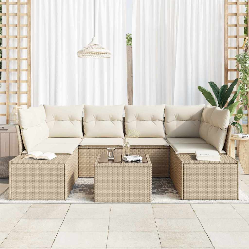Conjunto de Sofá de Jardim 7 pcs Bege e Creme 55 x 55 x 37 cm