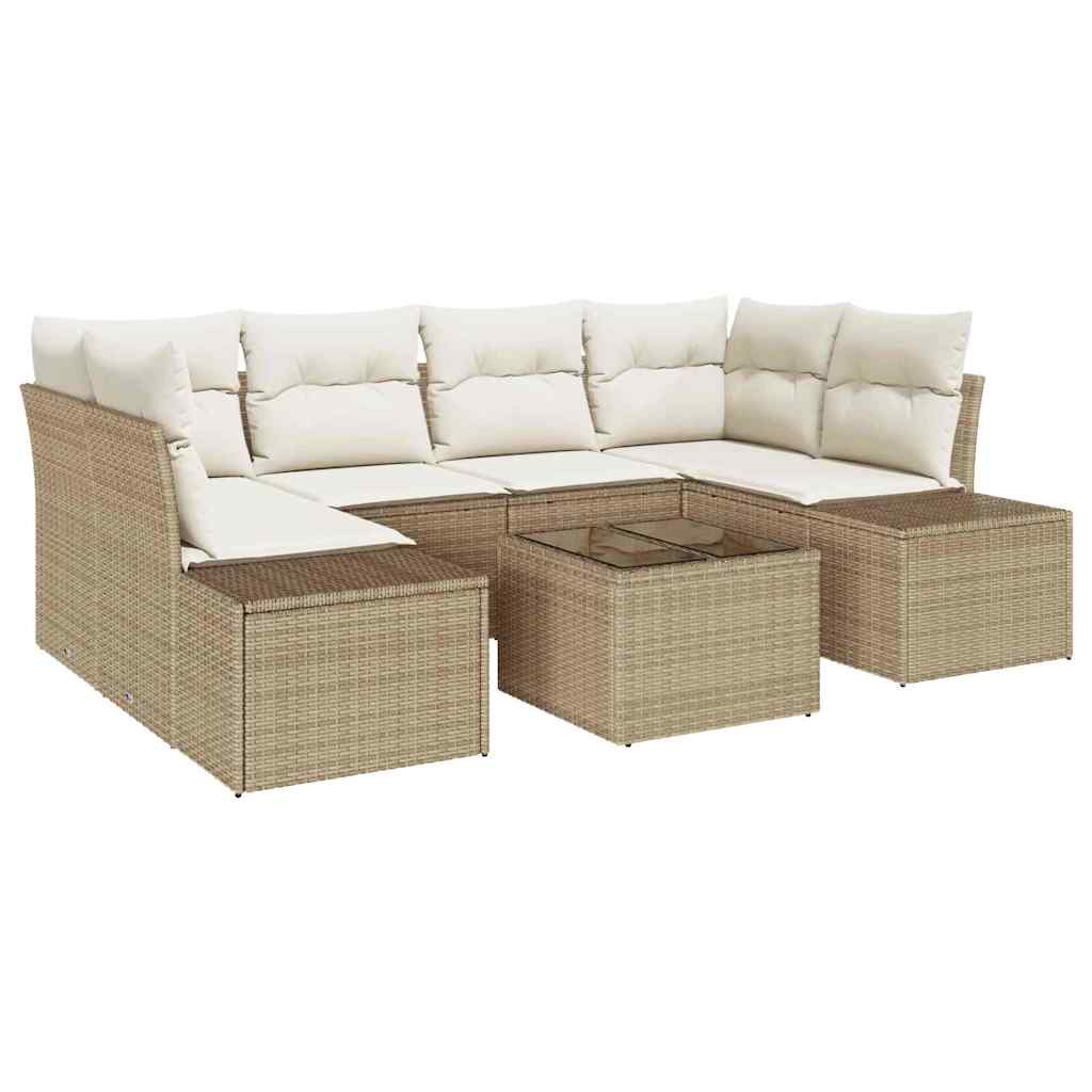 Conjunto de Sofá de Jardim 7 pcs Bege e Creme 55 x 55 x 37 cm