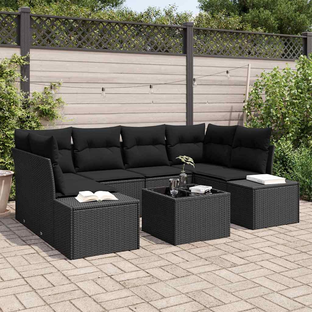Conjunto de Sofá de Jardim Manual 7 pcs Preto 55 x 55 x 37 cm