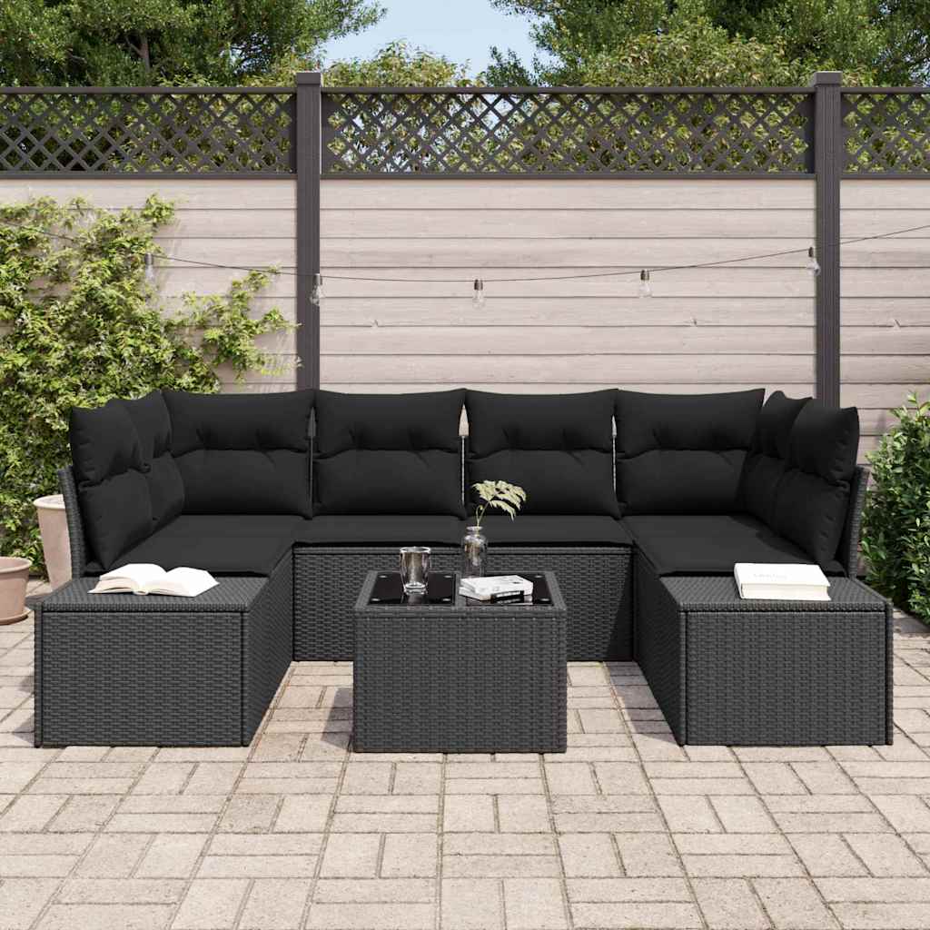 Conjunto de Sofá de Jardim Manual 7 pcs Preto 55 x 55 x 37 cm