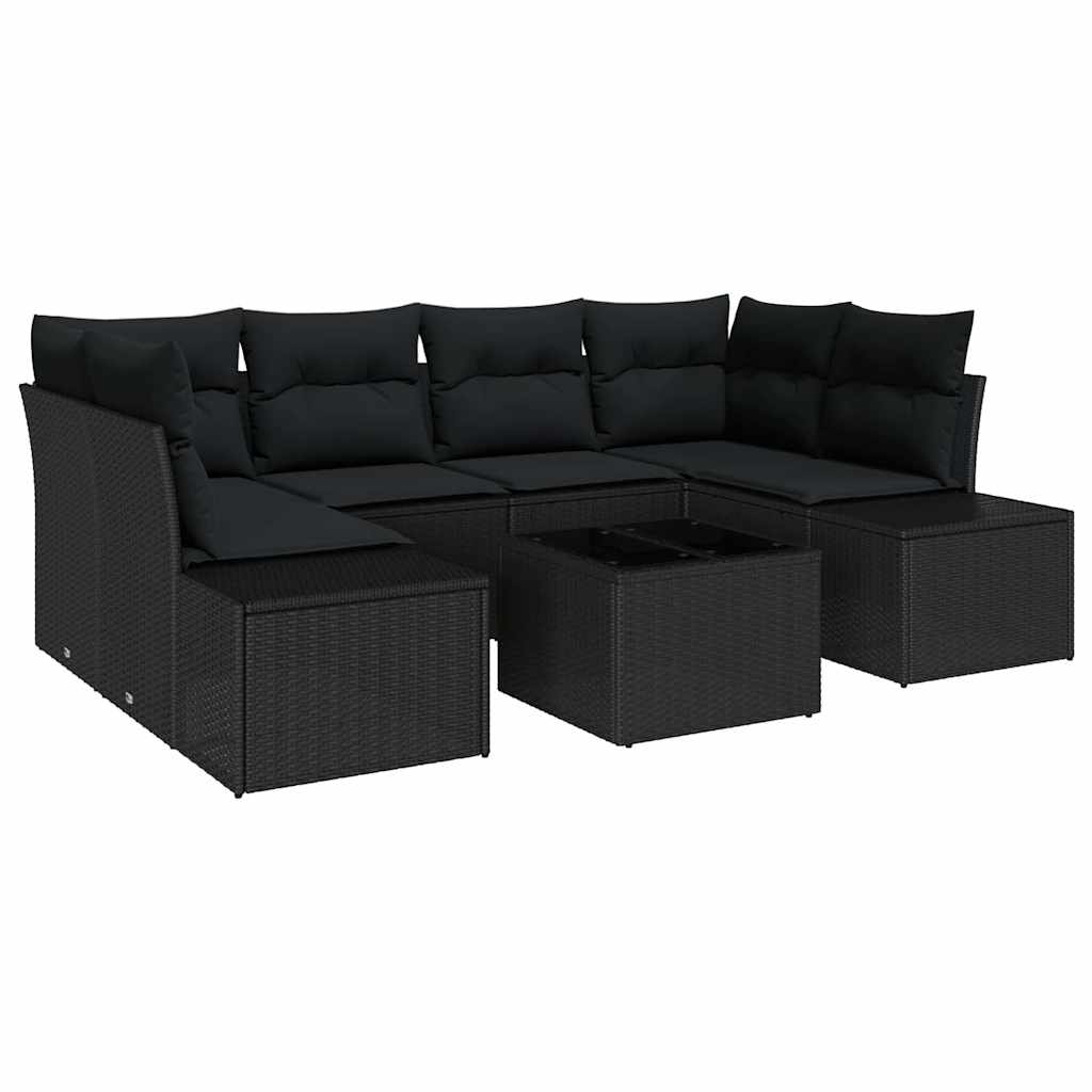 Conjunto de Sofá de Jardim Manual 7 pcs Preto 55 x 55 x 37 cm