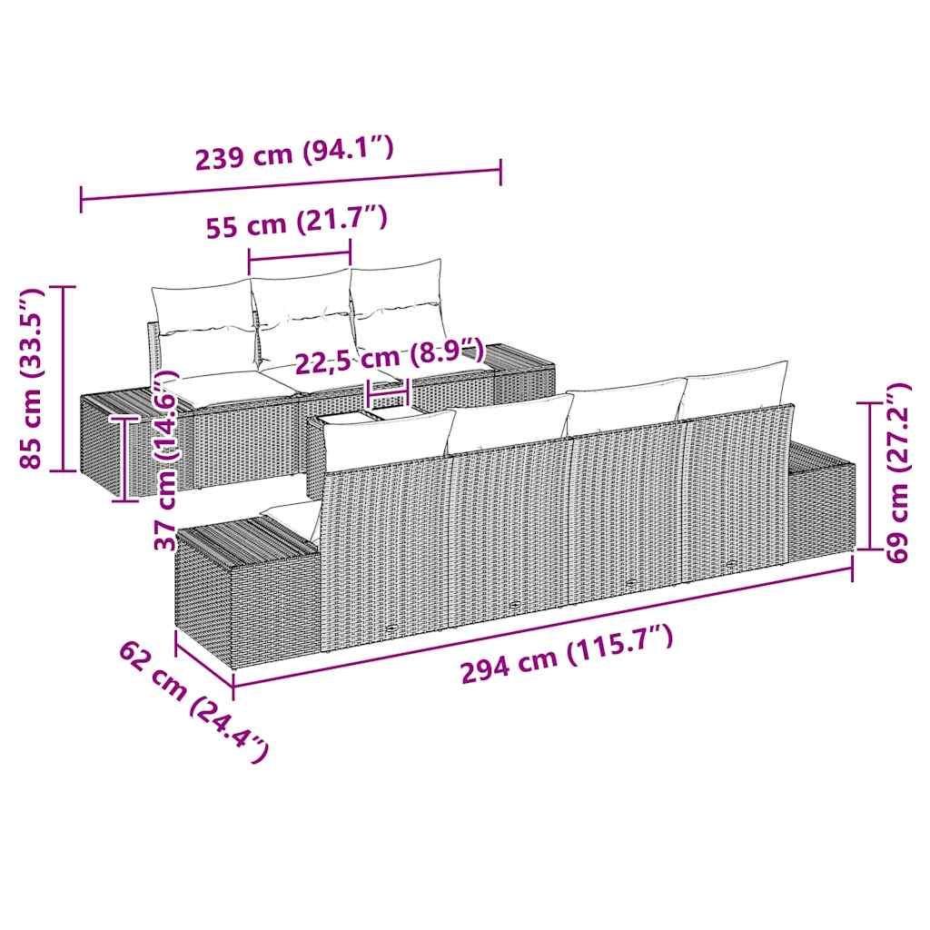 Conjunto de Sofá de Jardim Manual 8 pcs Preto 55 x 55 x 37 cm
