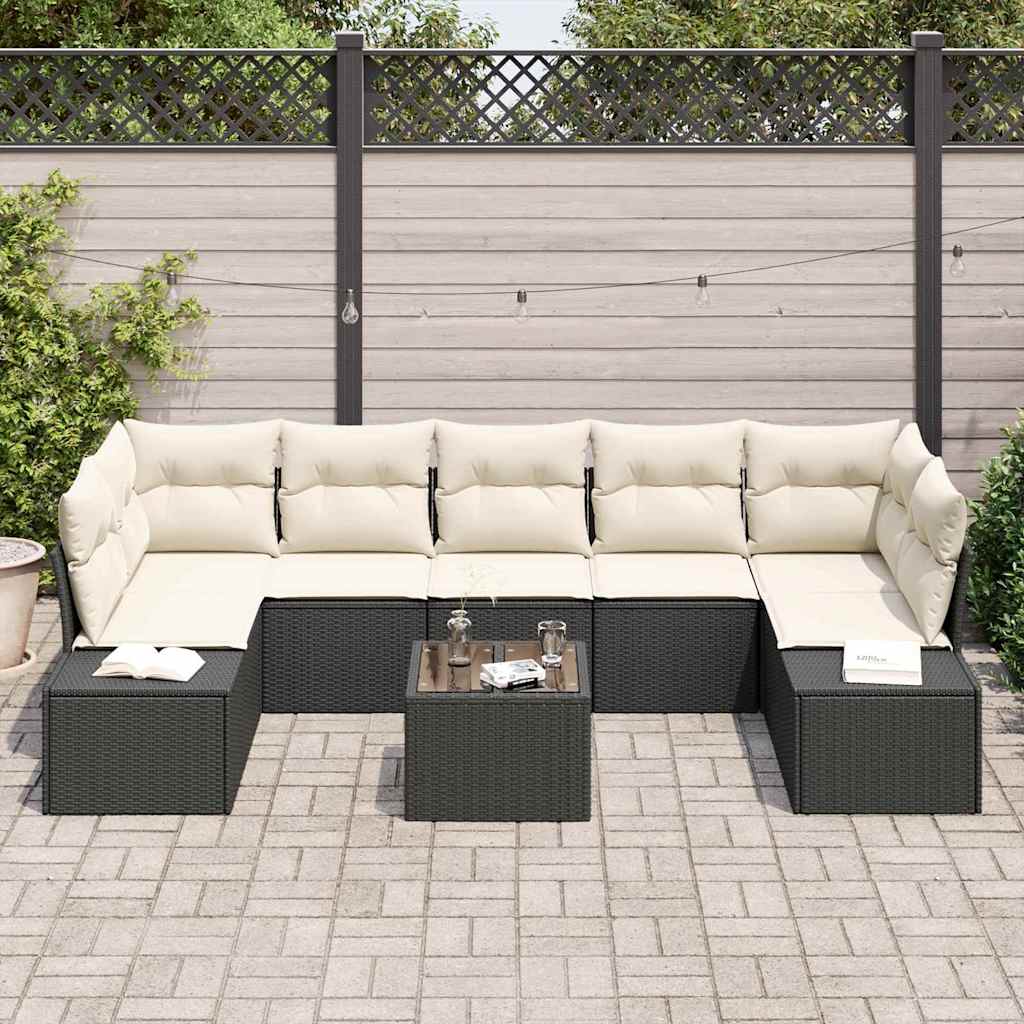 Conjunto de Sofá de Jardim 8 pcs Preto e Creme 55 x 55 x 37 cm