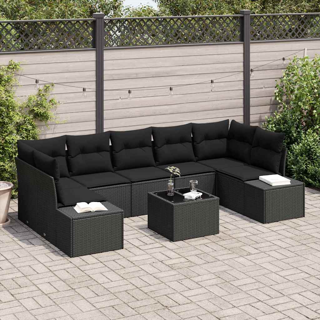 Conjunto de Sofá de Jardim Manual 8 pcs Preto 55 x 55 x 37 cm