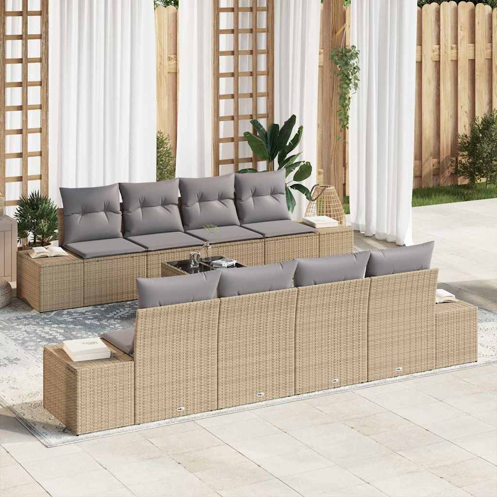 Conjunto de Sofá de Jardim 7 pcs Bege e Cinza 55 x 55 x 37 cm