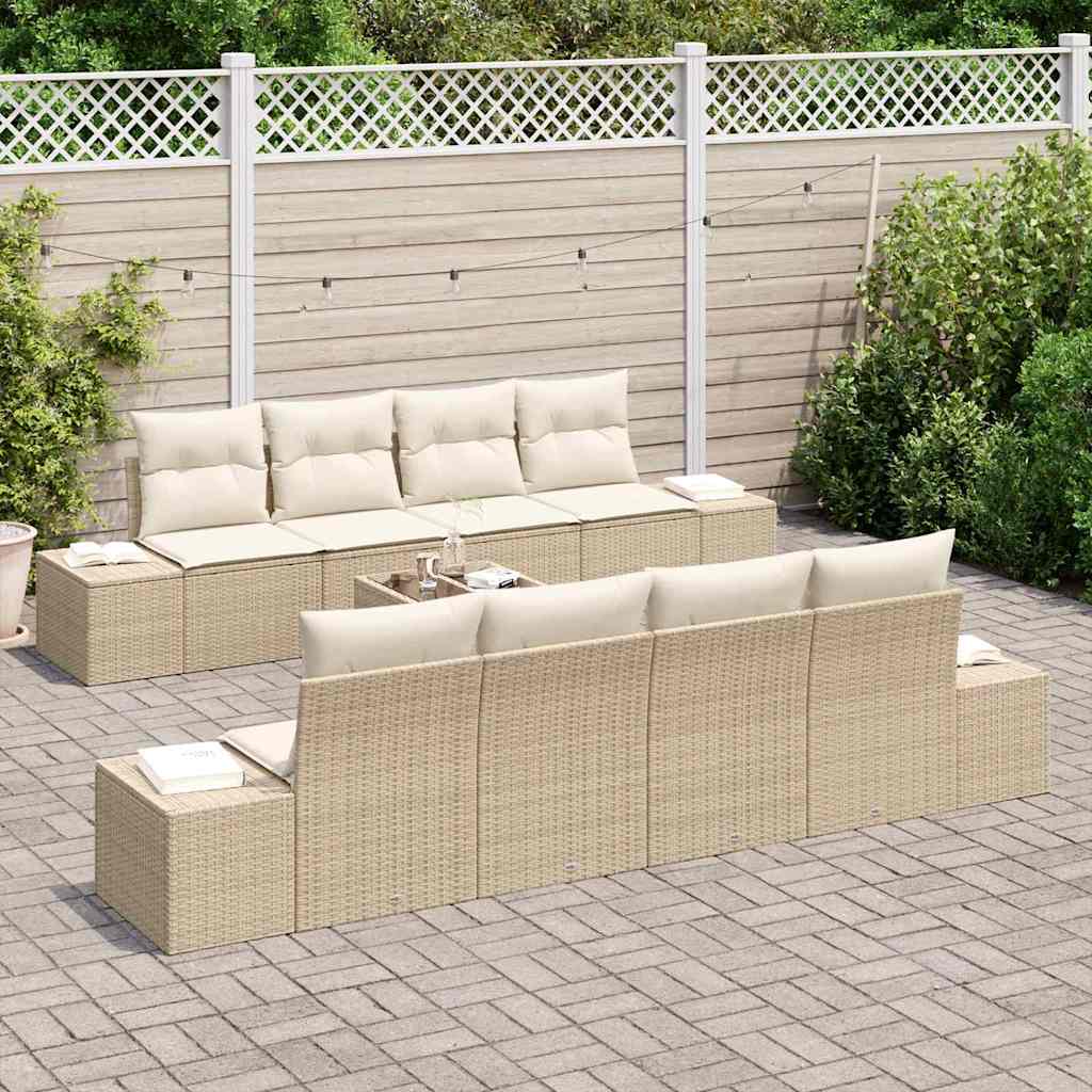 Conjunto de Sofá de Jardim 7 pcs Bege e Creme 55 x 55 x 37 cm