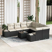 Conjunto de Sofá de Jardim 9 pcs Preto e Creme 55 x 55 x 37 cm