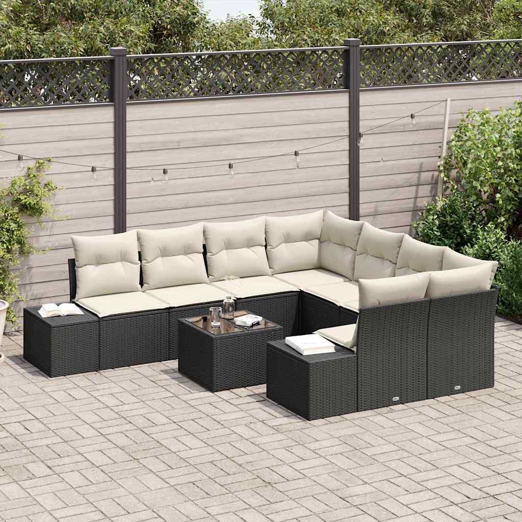 Conjunto de Sofá de Jardim 9 pcs Preto e Creme 55 x 55 x 37 cm