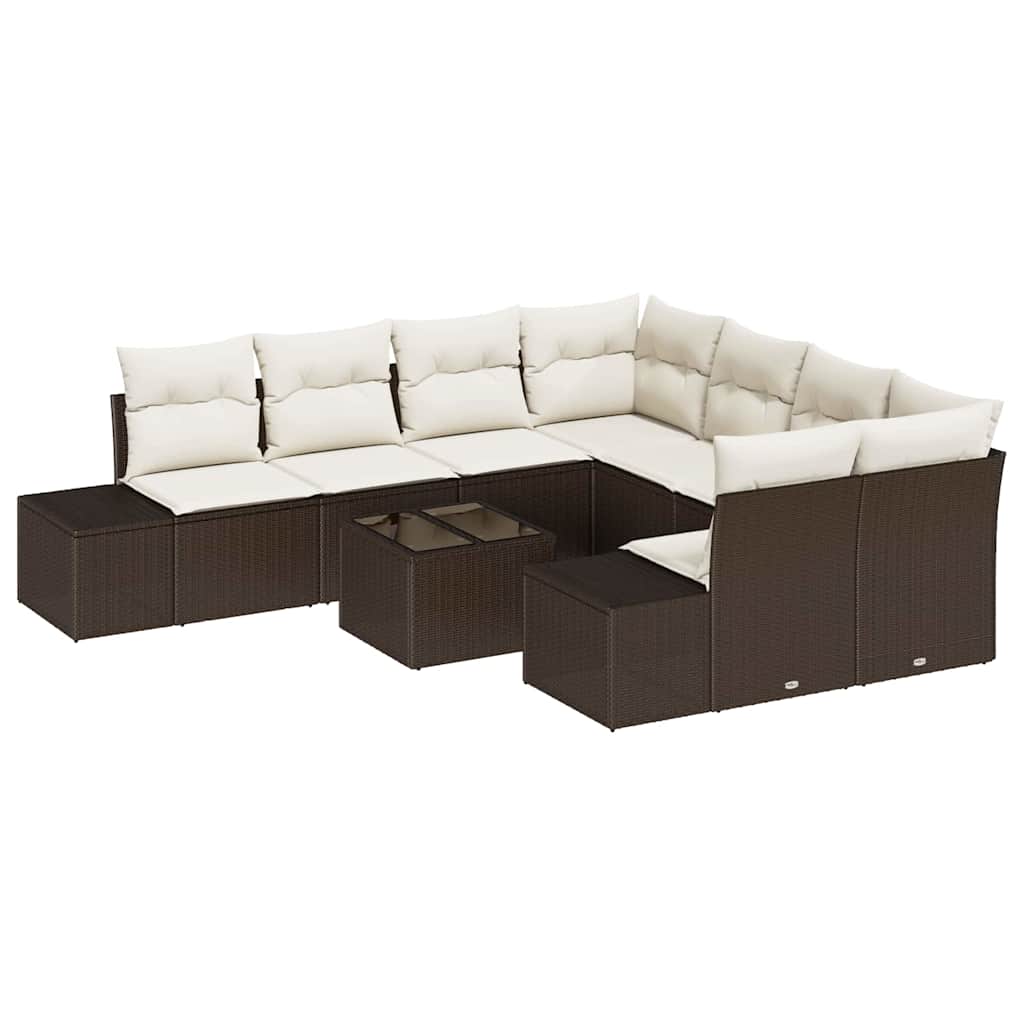 Conjunto de Sofá de Jardim 9 pcs Marrom e Creme 55 x 55 x 37 cm