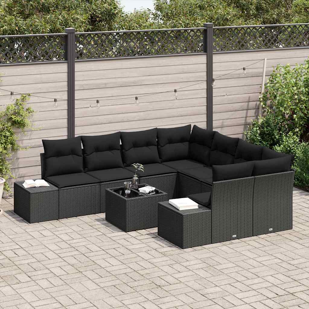 Conjunto de Sofá de Jardim Manual 9 pcs Preto 55 x 55 x 37 cm