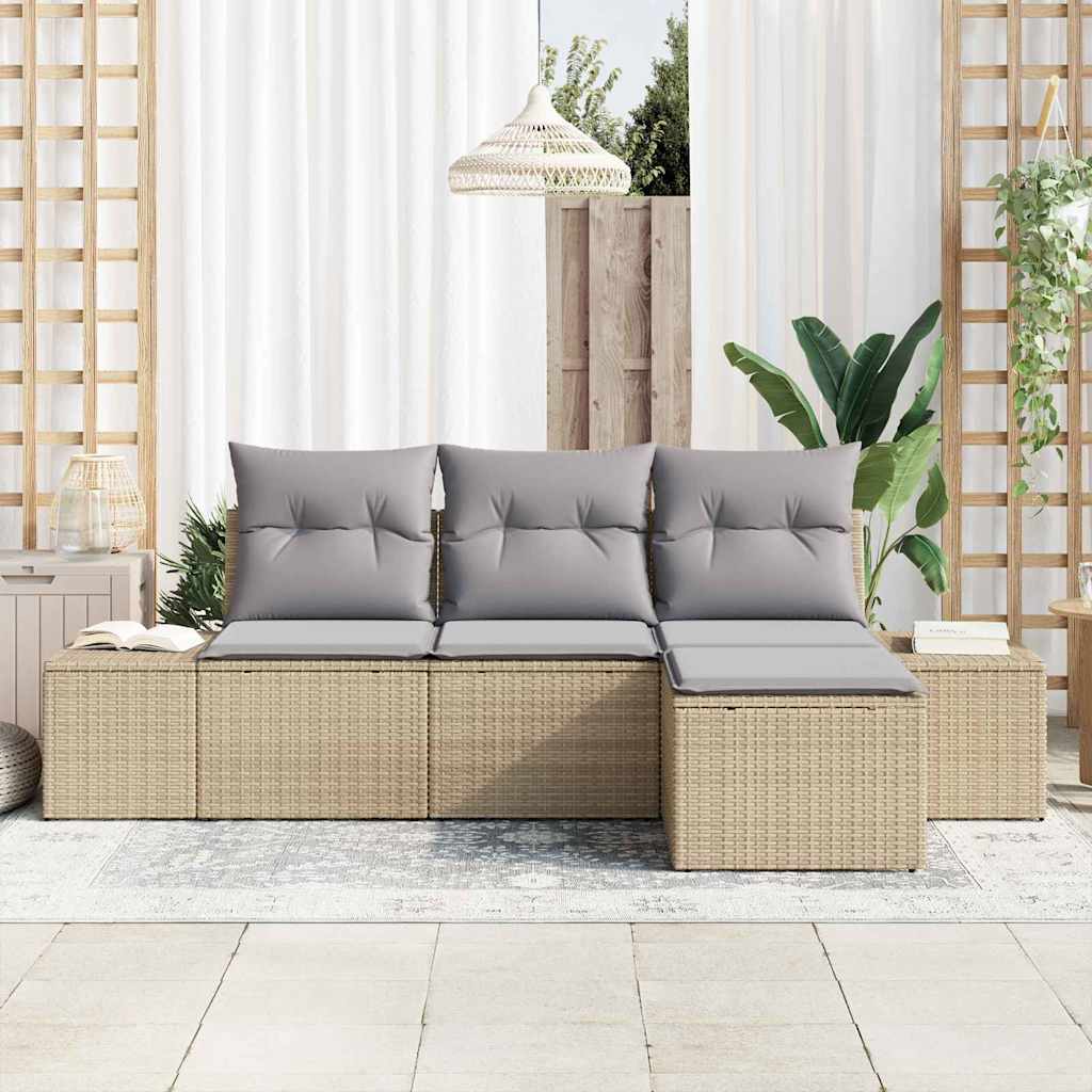Conjunto de Sofá de Jardim 4 pcs Bege e Cinza Claro