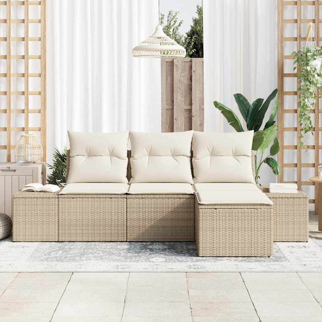 Conjunto de Sofá de Jardim com almofada 4 pcs Bege e Creme