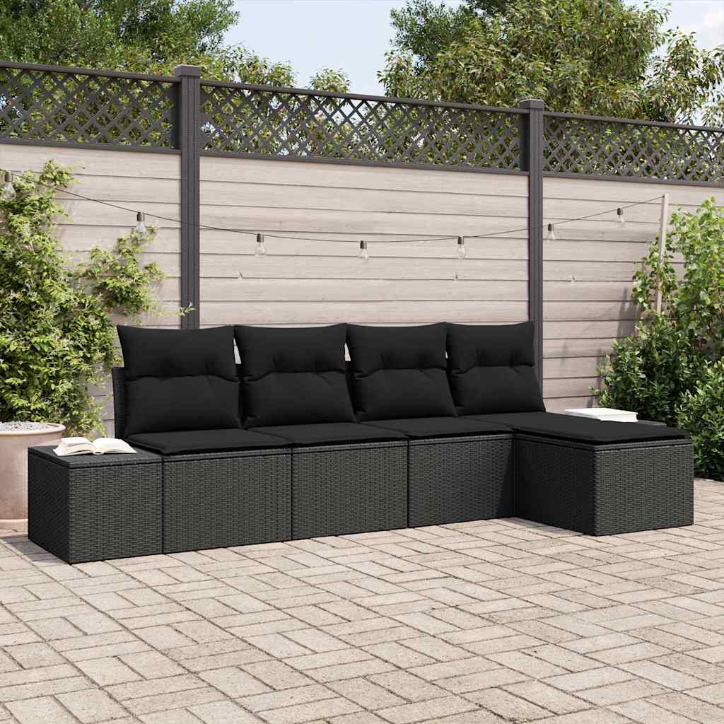 Conjunto de Sofá de Jardim com almofada 5 pcs Preto