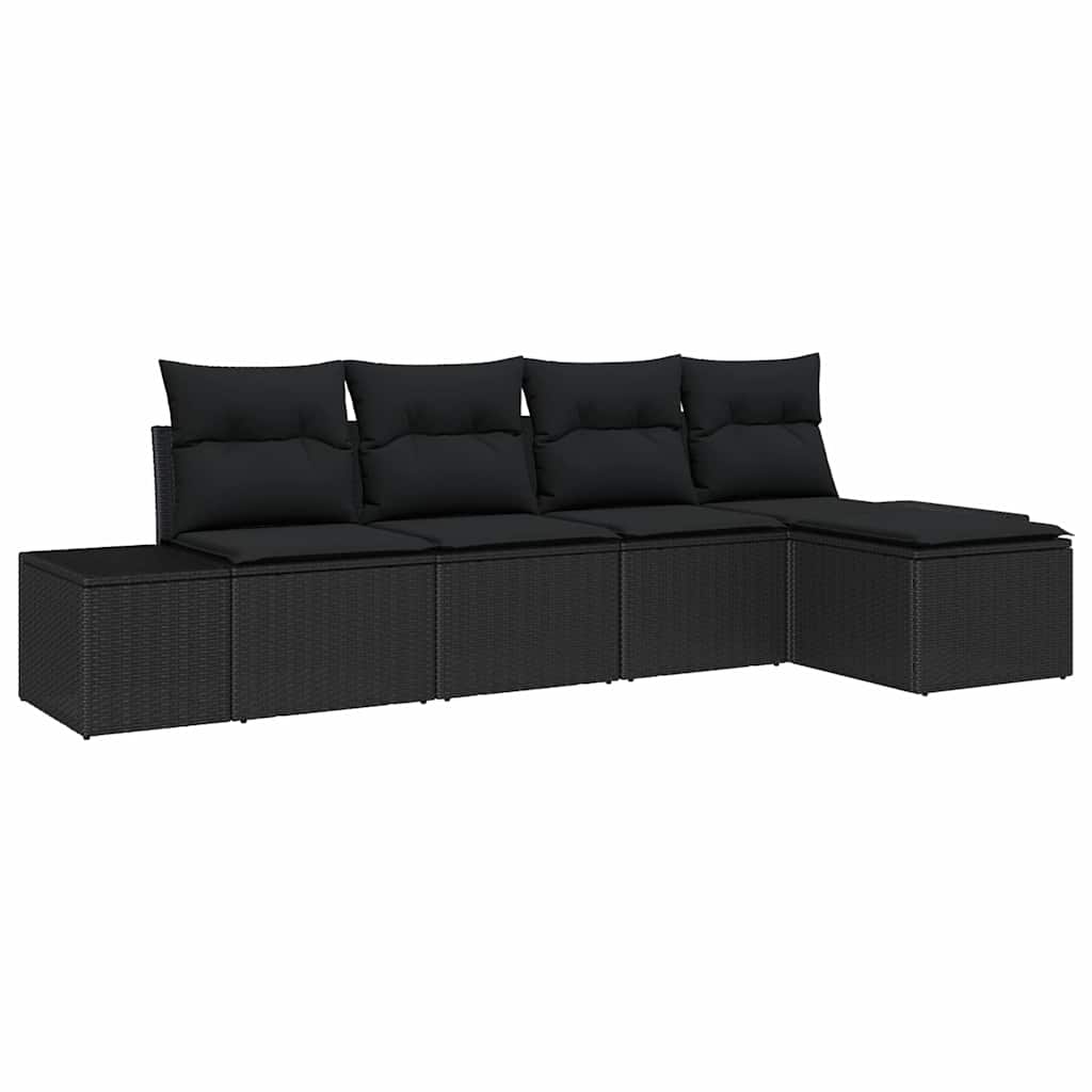 Conjunto de Sofá de Jardim com almofada 5 pcs Preto