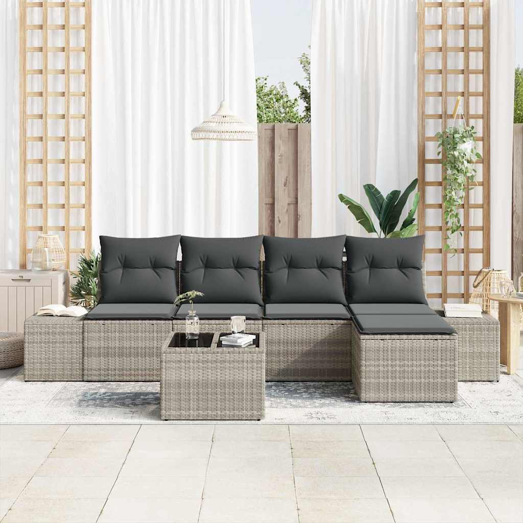 Conjunto de Sofá de Jardim com almofada 6 pcs Cinzento-claro