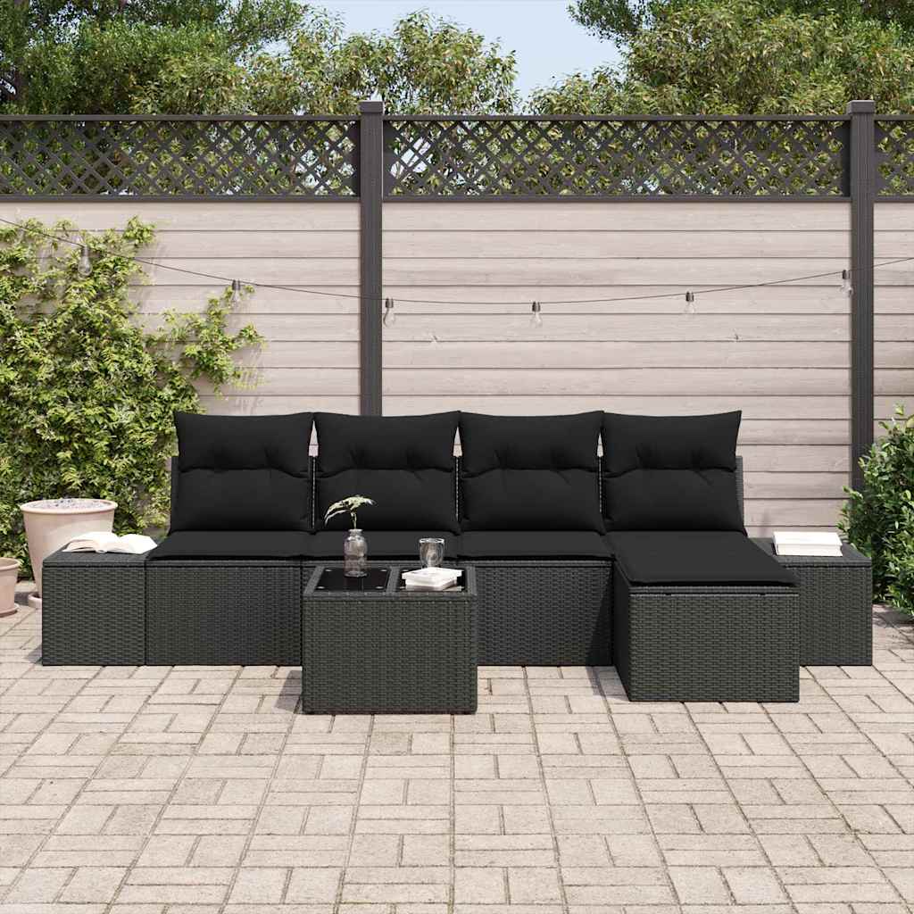 Conjunto de Sofá de Jardim com almofada 6 pcs Preto