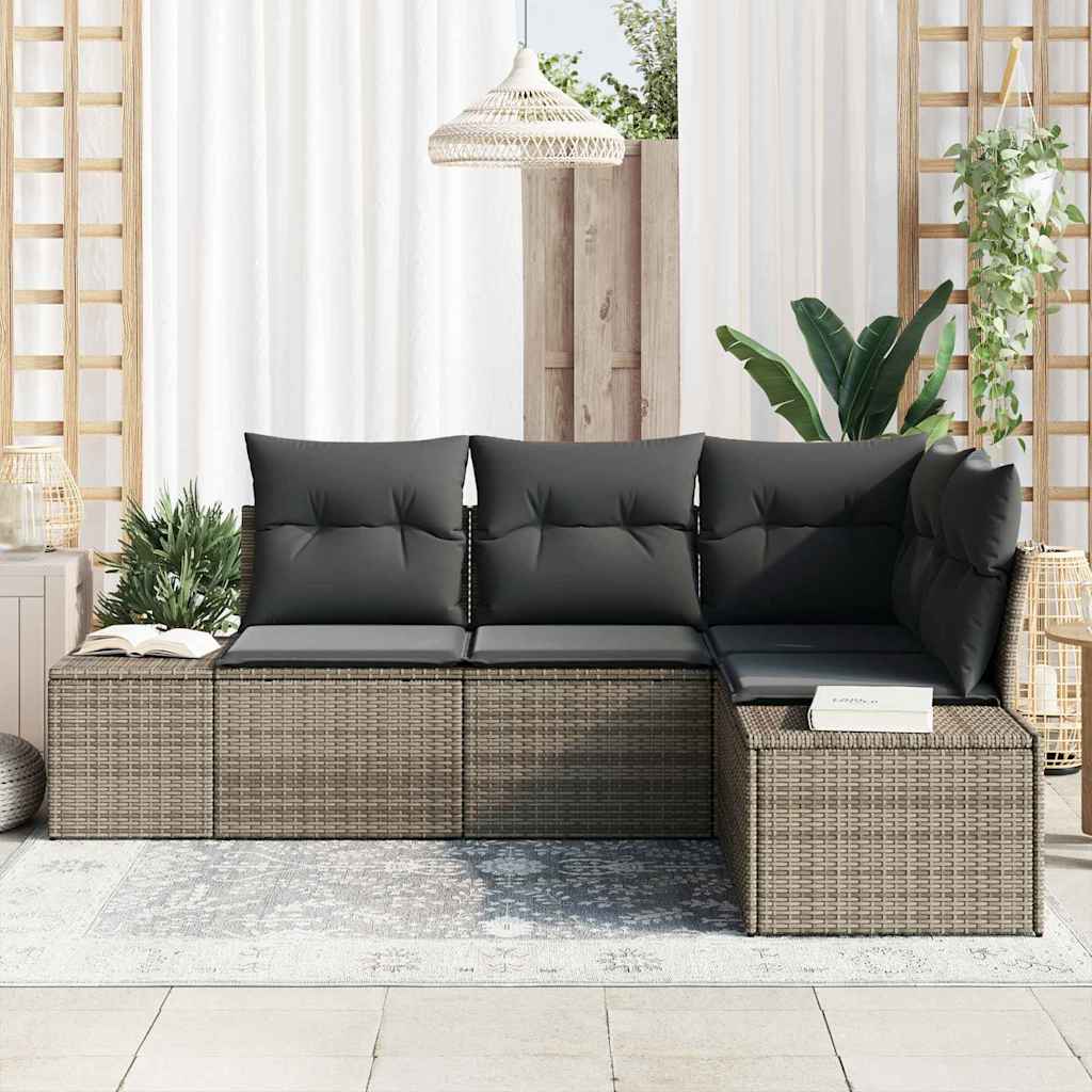 Conjunto de Sofá de Jardim com almofada 4 pcs Cinzeto