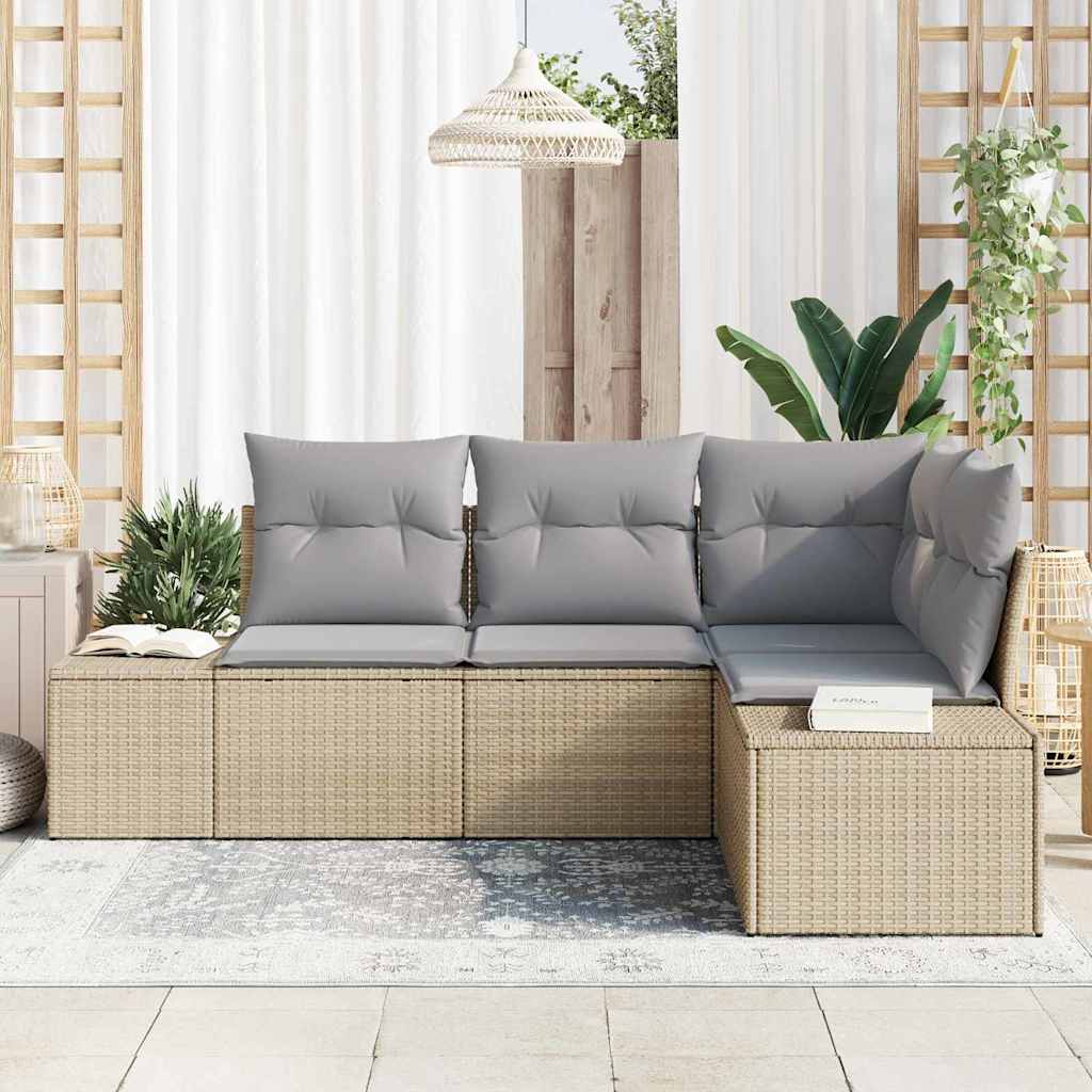 Conjunto de Sofá de Jardim 4 pcs Bege e Cinza Claro
