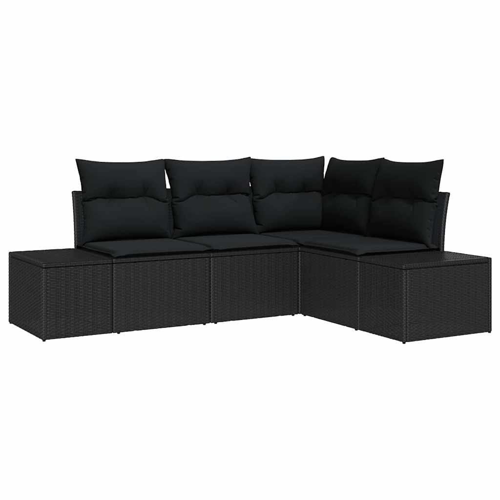 Conjunto de Sofá de Jardim com almofada 4 pcs Preto