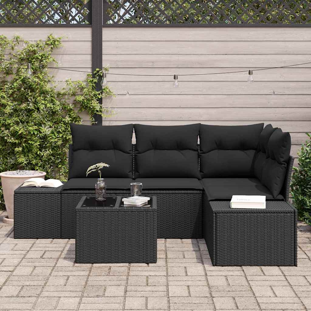 Conjunto de Sofá de Jardim com almofada 5 pcs Preto