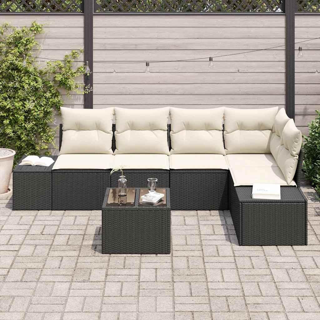 Conjunto de Sofá de Jardim com almofada 6 pcs Marrom e Creme