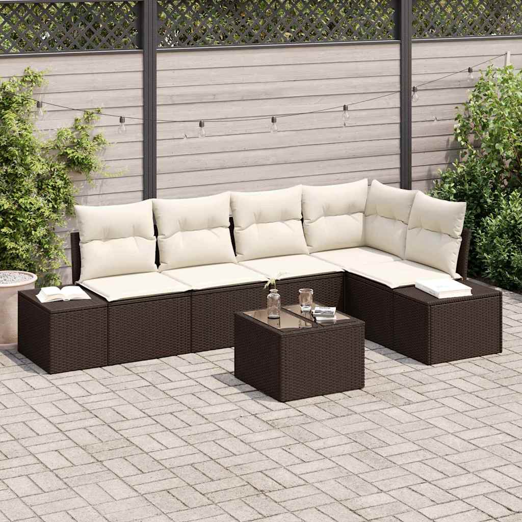 Conjunto de Sofá de Jardim com almofada 6 pcs Marrom e Creme