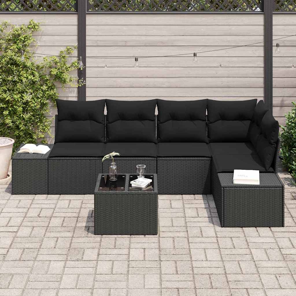 Conjunto de Sofá de Jardim com almofada 6 pcs Preto