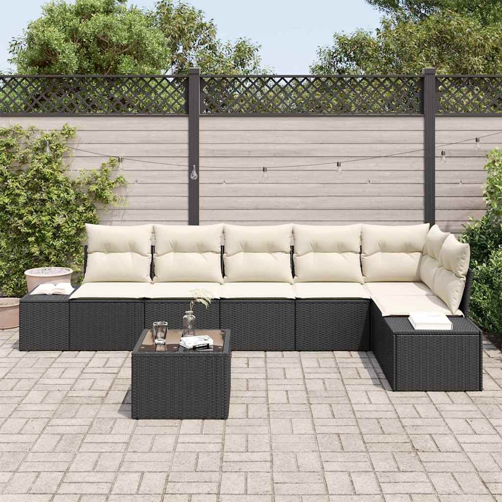 Conjunto de Sofá de Jardim com almofada 7 pcs Marrom e Creme