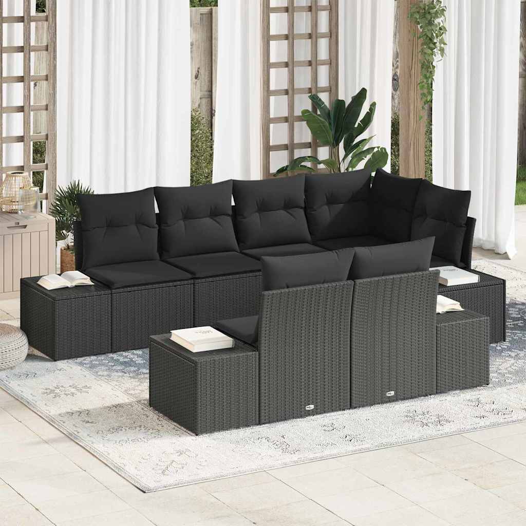 Conjunto de Sofá de Jardim com almofada 7 pcs Preto