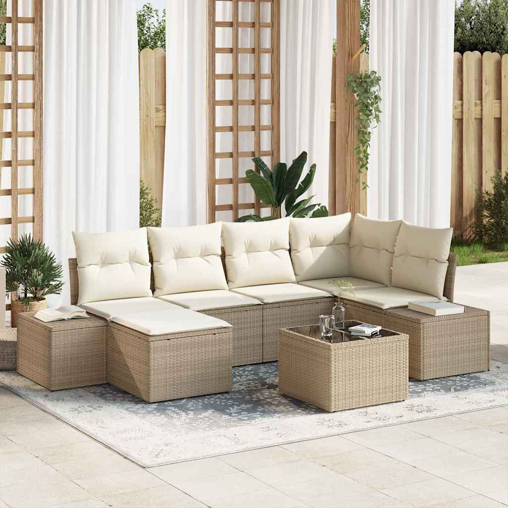 Conjunto de Sofá de Jardim 7 pcs bege e creme 264 x 154 x 85 cm