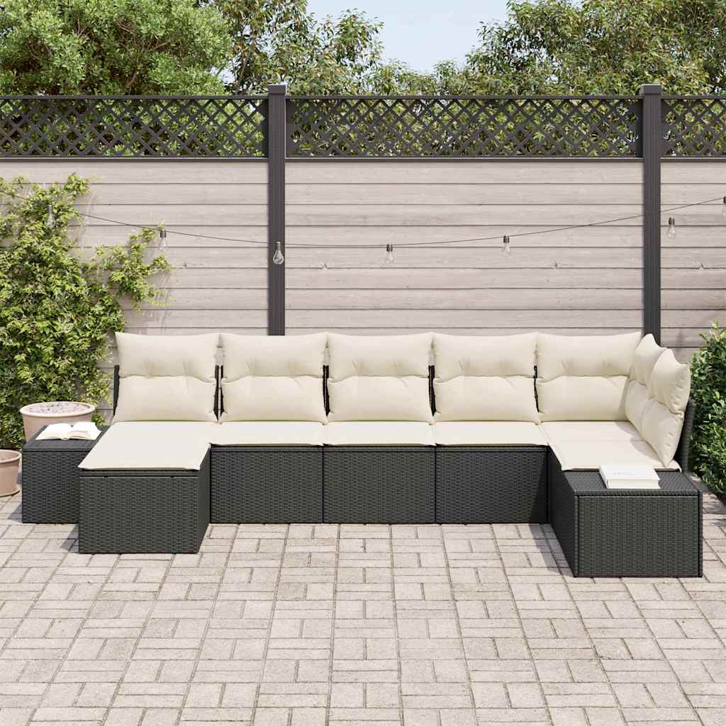 Conjunto de Sofá de Jardim 7 pcs Preto Rattan Sintético