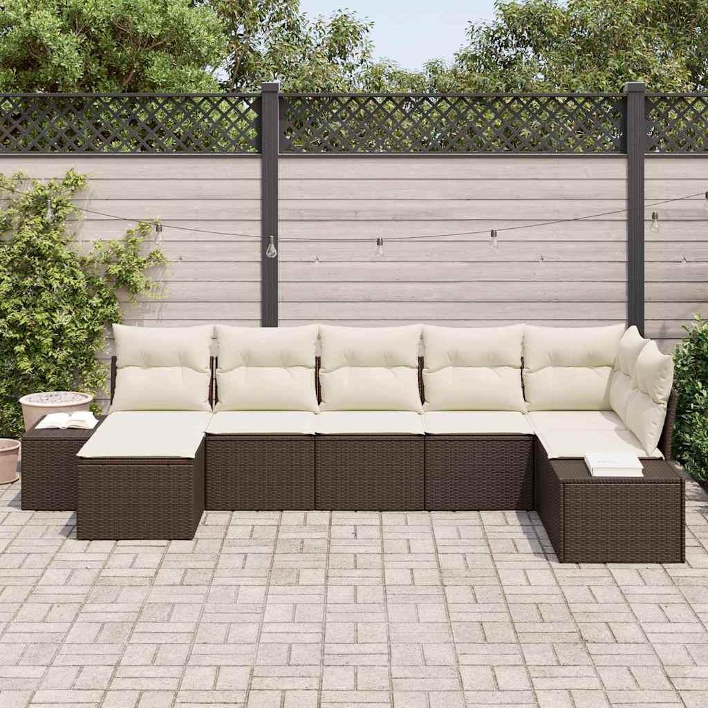 Conjunto de Sofá de Jardim 7 pcs Castanho Rattan Sintético
