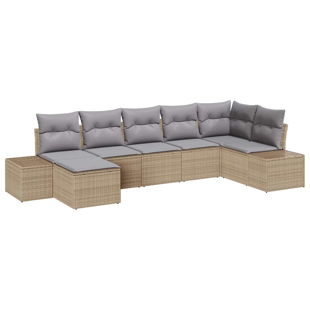 Conjunto de Sofá de Jardim 7 pcs Bege Rattan Sintético