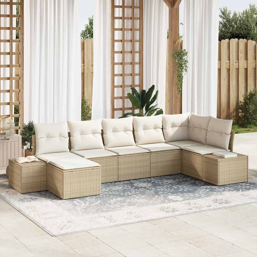 Conjunto de Sofá de Jardim 7 pcs Bege Rattan Sintético