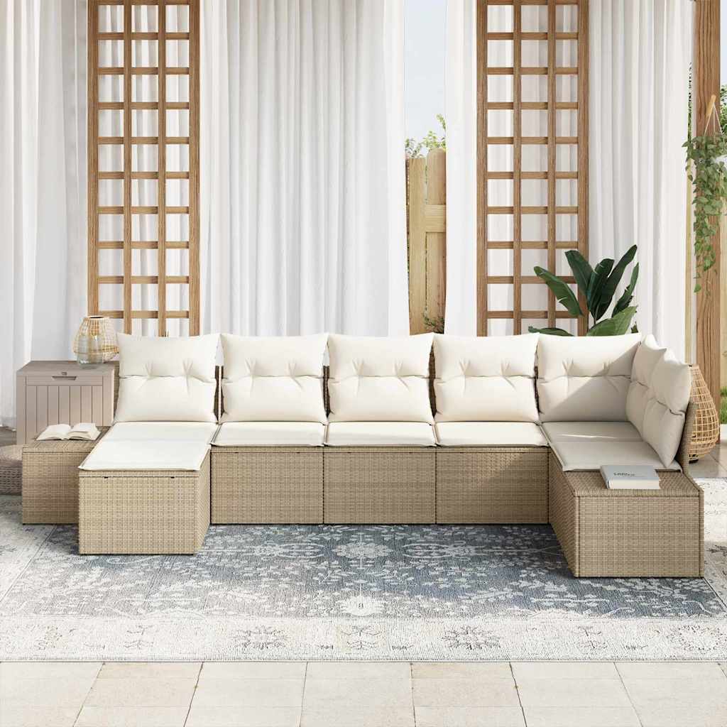 Conjunto de Sofá de Jardim 7 pcs Bege Rattan Sintético