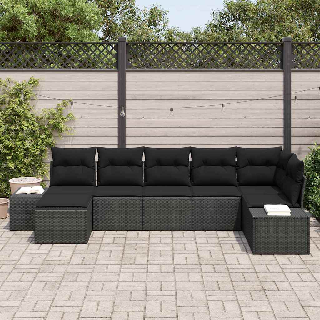Conjunto de Sofá de Jardim 7 pcs Preto Rattan Sintético