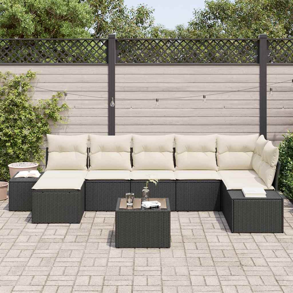 Conjunto de Sofá de Jardim 8 pcs Preto Rattan Sintético