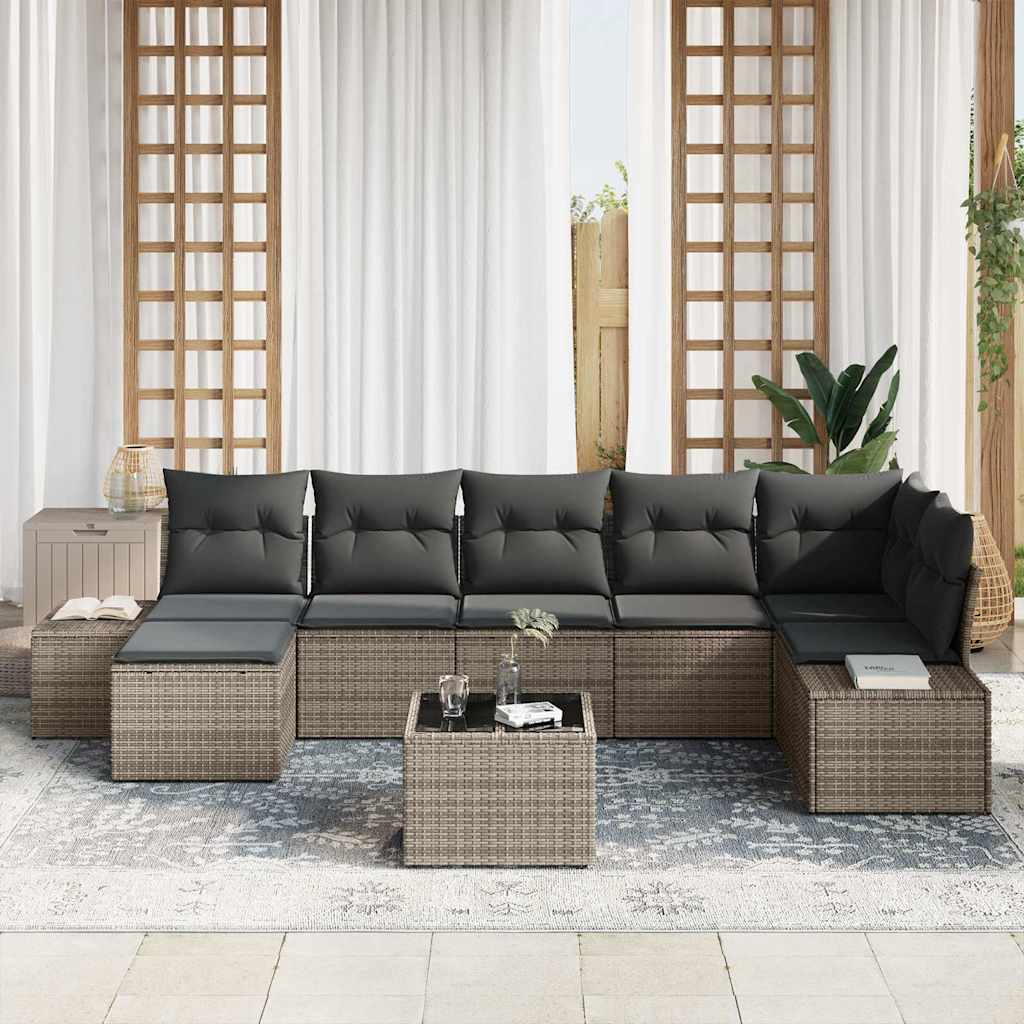 Conjunto de Sofá de Jardim 8 pcs Cinzeto Rattan Sintético