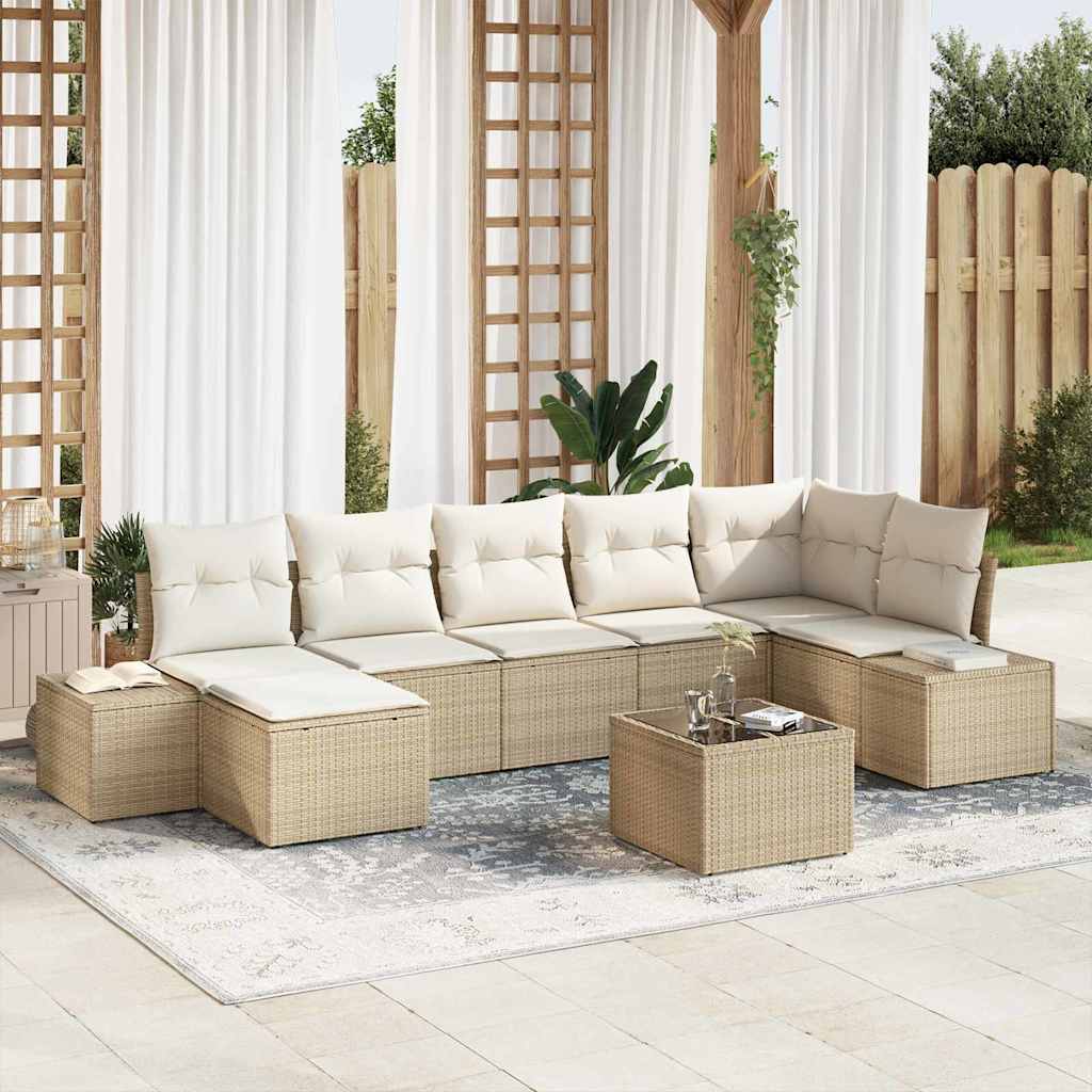 Conjunto de Sofá de Jardim 8 pcs Bege Rattan Sintético