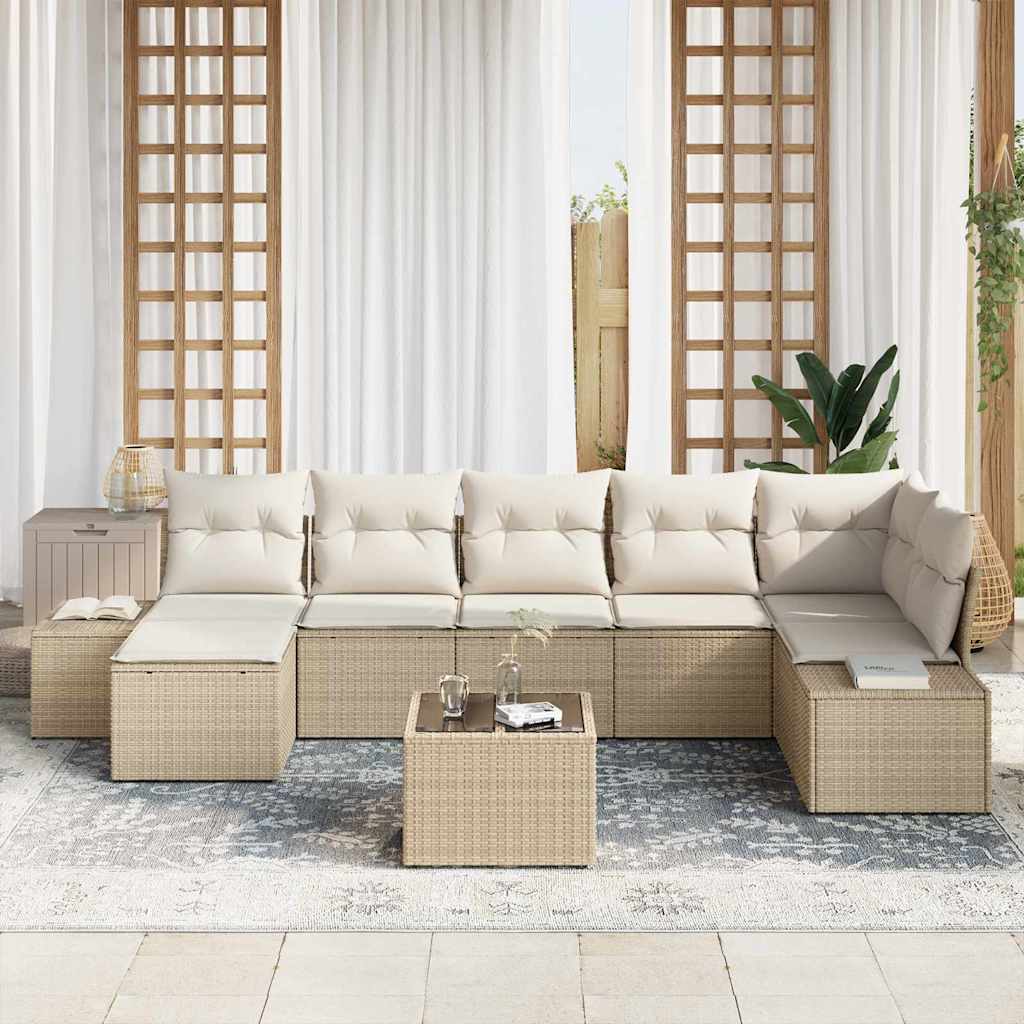 Conjunto de Sofá de Jardim 8 pcs Bege Rattan Sintético