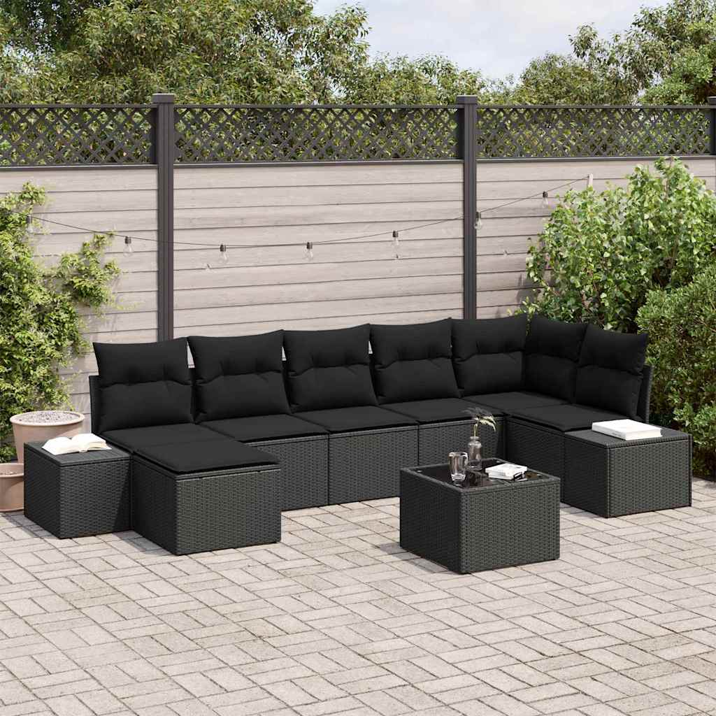 Conjunto de Sofá de Jardim 8 pcs Preto Rattan Sintético