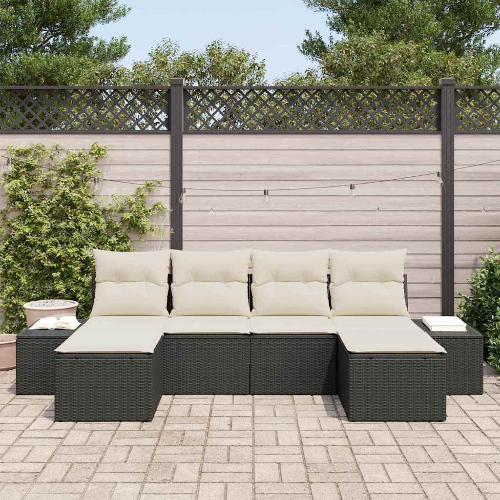 Conjunto de Sofá de Jardim 6 pcs Preto e creme 184 x 62 x 85 cm