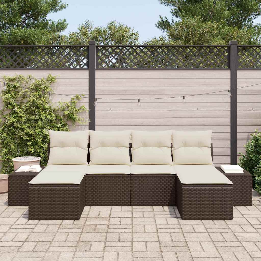 Conjunto de Sofá de Jardim com almofada 6 pcs Castanho e creme