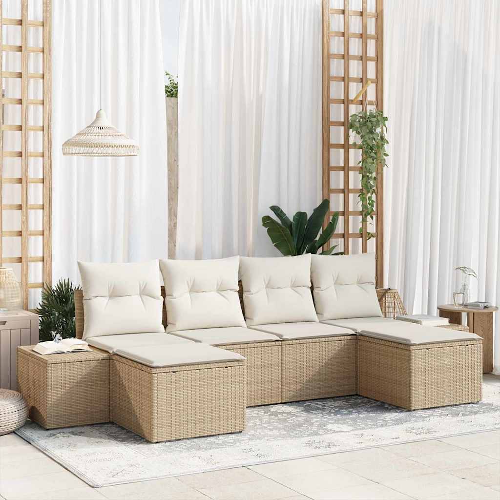 Conjunto de Sofá de Jardim 6 pcs bege e creme 184 x 62 x 85 cm
