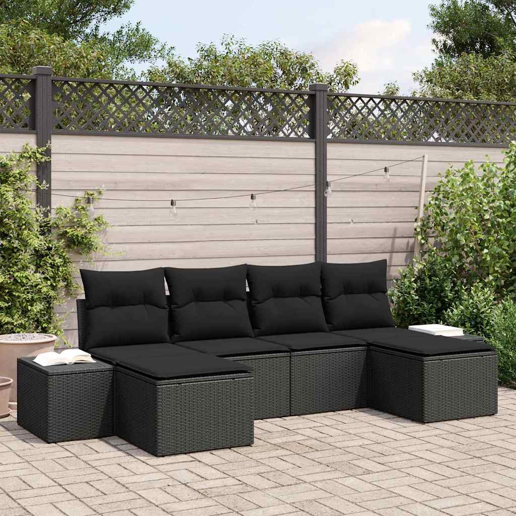 Conjunto de Sofá de Jardim 6 pcs Preto 184 x 62 x 85 cm