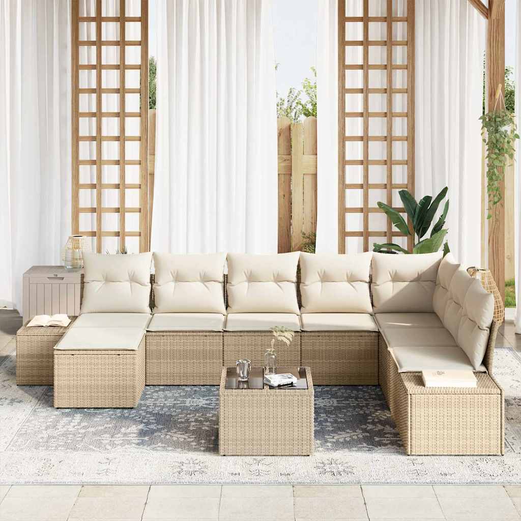 Conjunto de Sofá de Jardim 9 pcs bege e creme 319 x 209 x 85 cm