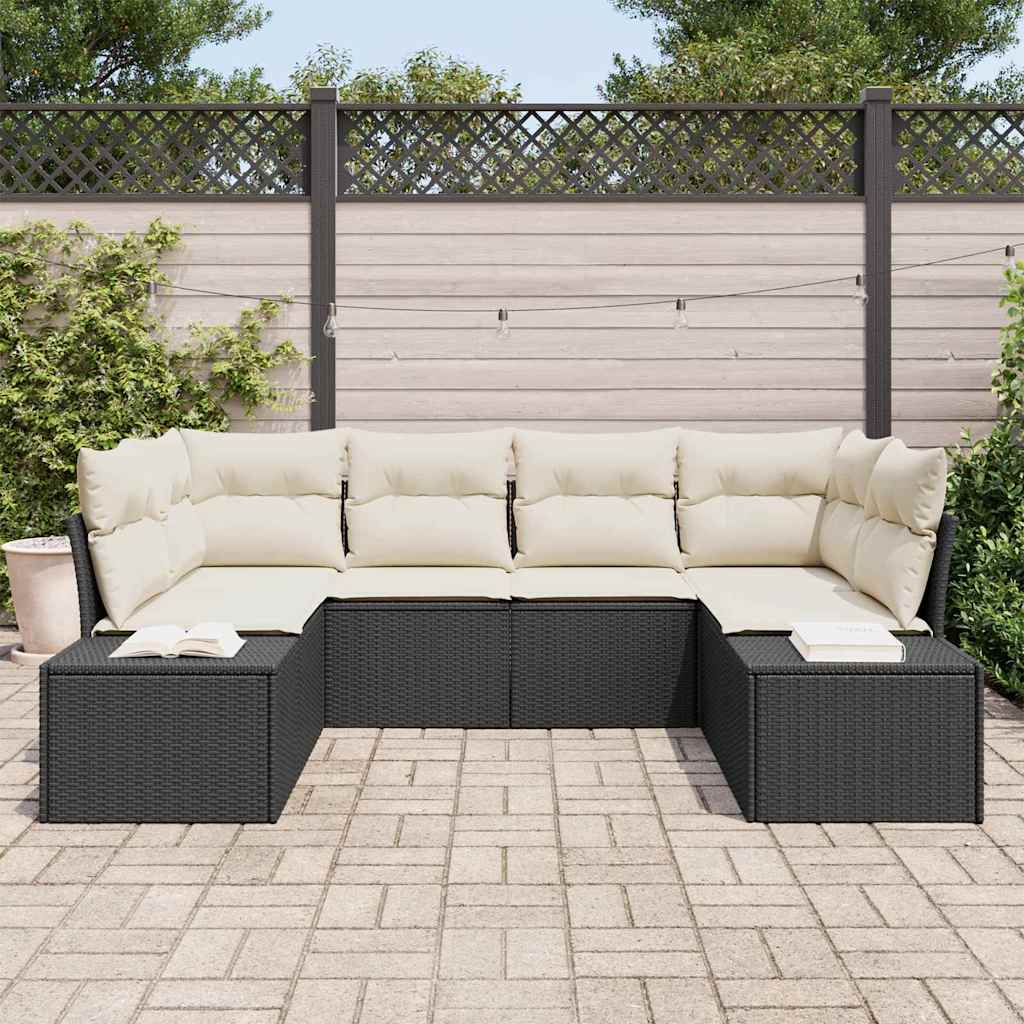 Conjunto de Sofá de Jardim com almofada 6 pcs Preto e creme